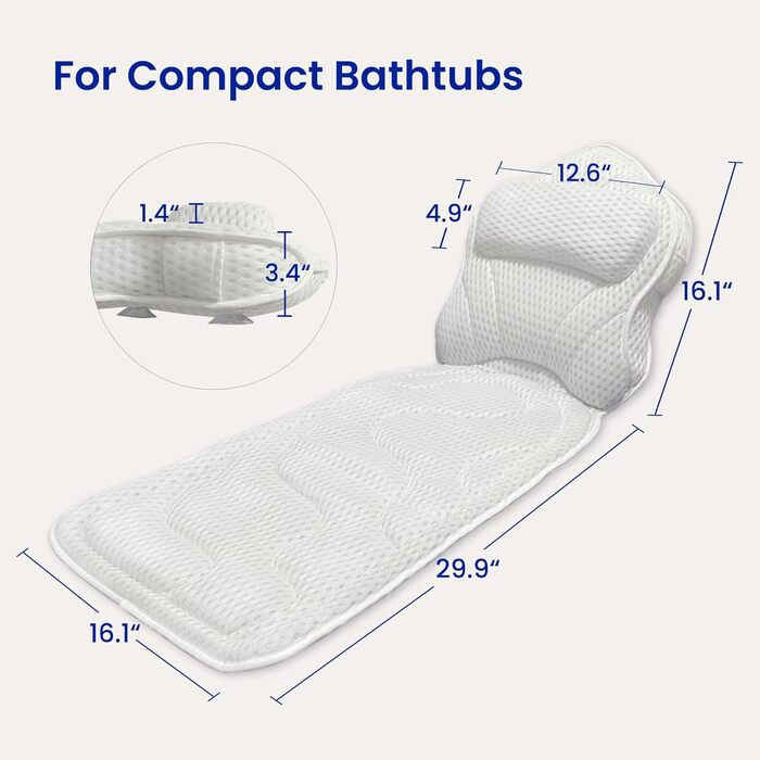 Подушка для ванни, швидковисихаюча, велика сітчаста подушка для тіла, з мішком для білизни та петелькою, біла