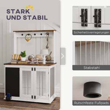 Клітка для собак з полицею для іграшок, гачками для поводок, дощечкою для малювання та ластиком, для великих собак, біла