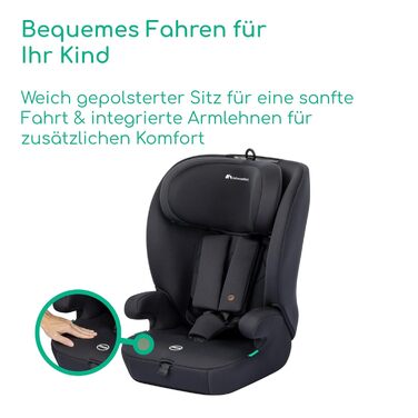 Автокрісло Bebeconfort Ever i-Safe 9-36 кг, 15 міс. - 12 років, 76-150 см, R129, захист від бокового удару, 11 положень підголівника, інтегровані підлокітники, Full Black