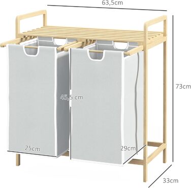 Кошик для білизни HOMCOM з 2 мішками для білизни, бамбук, 63,5x33x73 см, кремовий