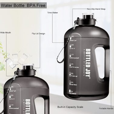 Пляшка для води GHONLZIN, спортивна пляшка об'ємом 2,5 л з індикатором часу, пляшка для пиття, пляшка для води для тренажерного залу і спорту, чорна 2,5 л