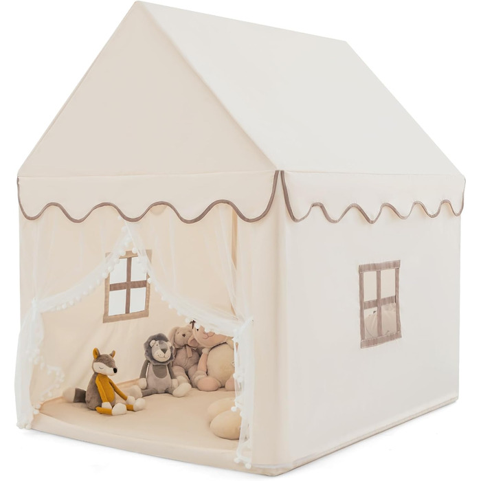 Дитяче намет-ігровий будиночок Dreamade з м'якою дахом, вікнами та дерев'яним каркасом, для хлопчиків та дівчаток (Бежевий)