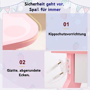 Дитячий туалетний столик LEADZM з пуфом для дівчаток, з шухлядою та двома 180° відкидними дзеркалами, для дітей 3-9 років (білий та рожевий)