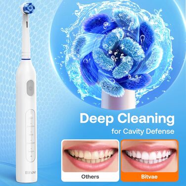 Електрична зубна щітка Bitvae з 8 насадок для дорослих та дітей, кейс, 5 режимів, таймер 2 хв, 60 днів роботи, (R1H3, Біла)