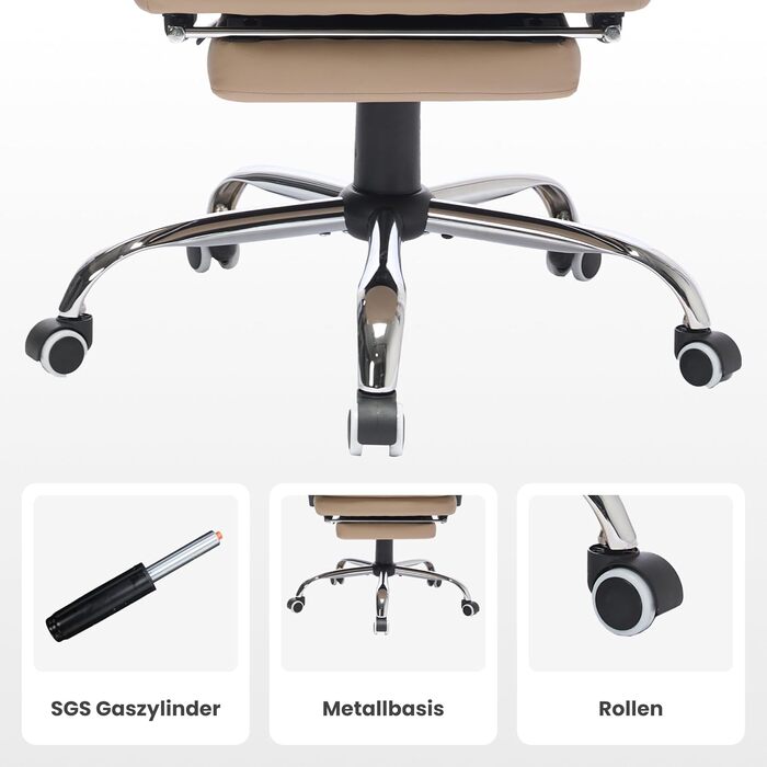 Крісло шеф-кухар SEEDWAVE з підставкою для ніг, офісне крісло, 150 кг, широке сидіння, спинка регулюється під кутом 155°