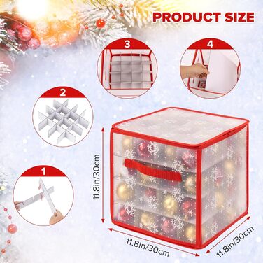 Коробки для зберігання новорічних прикрас (2 шт.), прозорі, з перегородками, 30x30x30 см