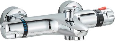 Змішувач для ванни з термостатом, настінний монтаж, хром. Змішувач для ванни та умивальника для ванної кімнати
