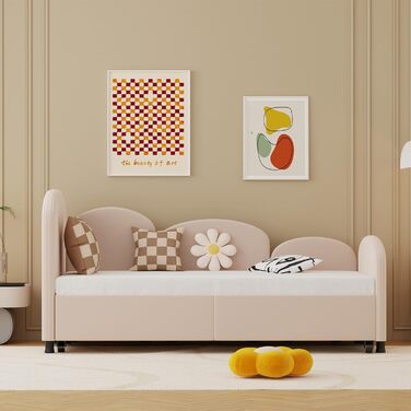 Дитяче ліжко-диван-трансформер 90x200 з висувною платформою, рожевий велюр, без матраца