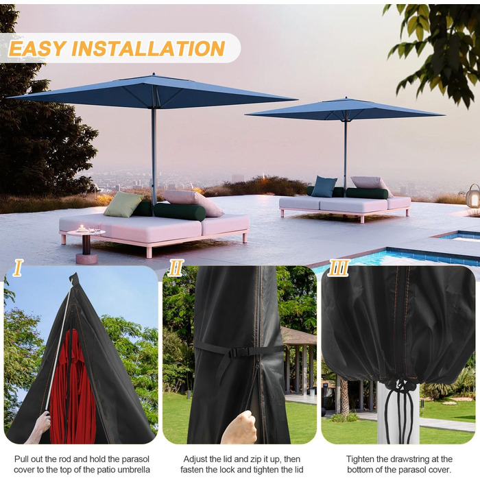 Чохол для парасольки від сонця, захисний чохол для парасольки, 3-5 м, великий розмір, захист від погодних умов, UV, вітру та снігу, 295x80/80 см