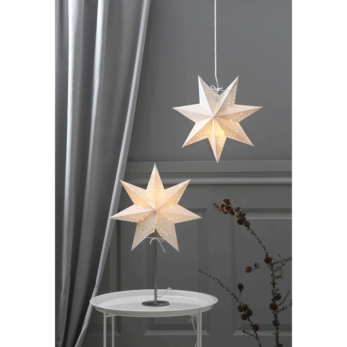 Настільна лампа EGLO з різдвяною зіркою, 3D декоративна зірка з підсвічуванням з паперу з металевою основою, різдвяна настільна лампа чорно-білого кольору з кабелем, розетка E14, 55 см (висота 51 см)