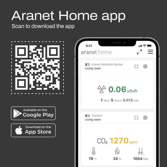 Aranet4 Home: Бездротовий датчик якості повітря для дому, офісу або школи (CO2, температура, вологість)