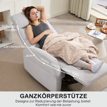 Крісло HOMCOM Relaxsessel, крісло для телеперегляду зі спинкою, що відкидається, м'яке крісло для телевізора з підставкою для ніг, крісло для відпочинку з виглядом льону для вітальні, спальні, до 150 кг, світло-сіре | Aosom