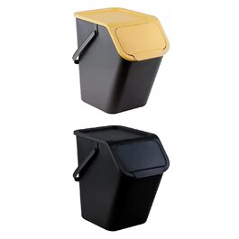 Практичний набір з 2 контейнерів для збору сміття / система поділу сміття на кухні / Система збору сміття з відкидною кришкою / кошик для сміття з кришкою / сміттєвий бак / система поділу сміття 2x25 л жовто-чорний