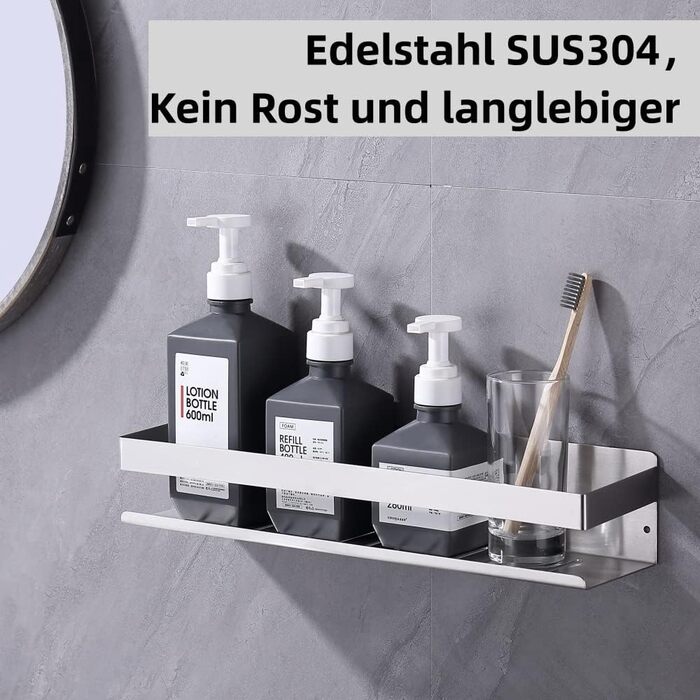 Поличка для душу без свердління, нержавіюча сталь, 40 см, H91107-40BN