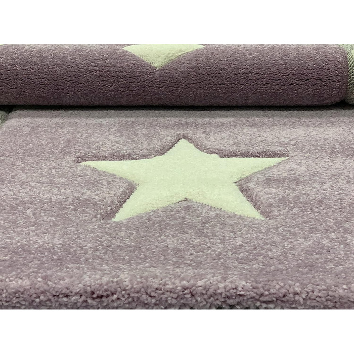 Дитячий килим the Carpet Monde Сучасний м'який дитячий килим з м'яким ворсом, що не вимагає особливого догляду, стійкий до фарбування, яскравих кольорів, у формі серця, зірки, (80 х 150 см, фіолетовий)