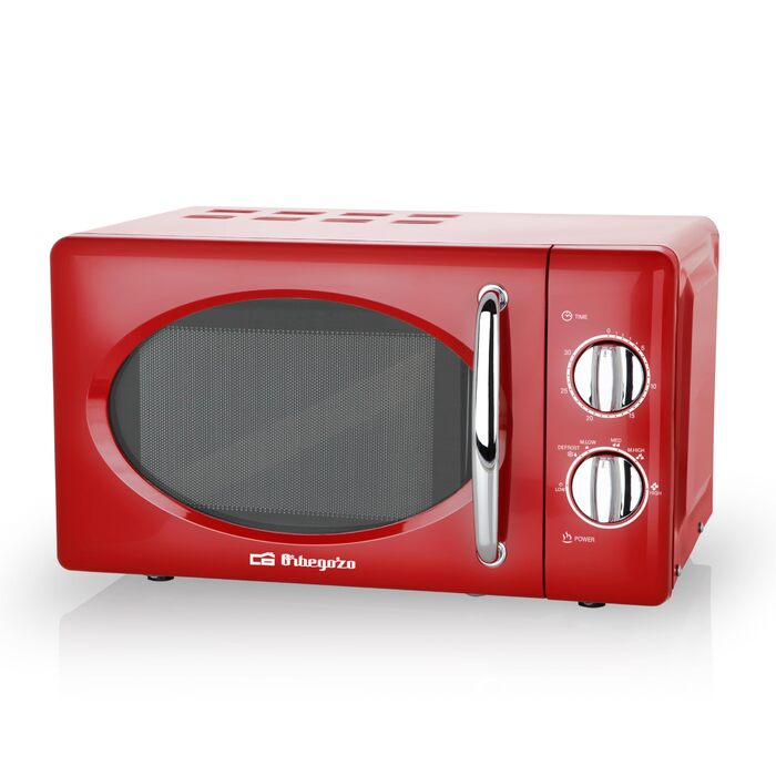 Мікрохвильова піч Orbegozo MI2020 20л, 700 Вт, червона, ретро-дизайн, 6 рівнів потужності, таймер 30 хв