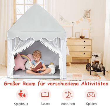 Дитячий намет DREAMADE з м'якою дахом та вікнами, дерев'яний каркас, ігровий будиночок, намет Тіпі для хлопчиків та дівчаток (сірий)