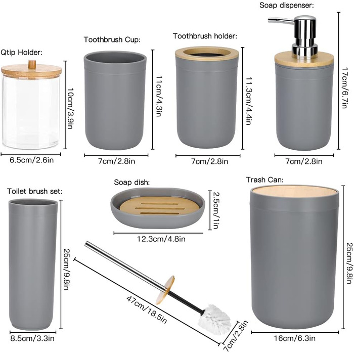 Бамбуковий набір для ванної кімнати JOTOM 7 предметів, розкішний, сучасний, білий, сірий бамбуковий чохол
