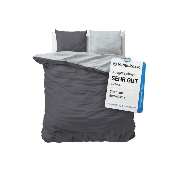 Комплект постільної білизни Sleeptime 200x200, 3-частини - 100% бавовна, сірий антрацит | Оeko-TEX®, блискавка, дихаючий