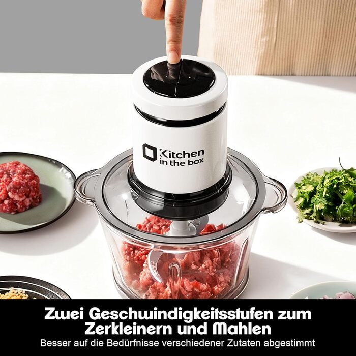 Електричний подрібнювач Zerkleinerer 400W з двома чашами 2л + 2л та двома лезами з нержавіючої сталі для м'яса, овочів, фруктів - білий