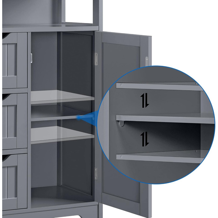Шафа для ванної кімнати Yaheetech з 3 ящиками, полицею, дверцятами шафи, регульованою полицею, дерево (темно-сірий)