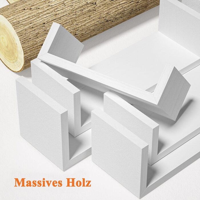 Полиця настінна SRIWATANA біла 5 шт., дерев'яна, плаваючі полиці до 40 кг, сучасна настінна дошка для декору, DIY монтаж для вітальні, ванної, спальні, офісу, кухні (білий)