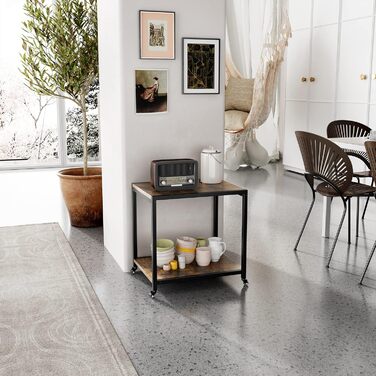 Двоярусний стіл для принтера Padma House з універсальними роликами 45 x 35 см, мобільний, з дерева та металу. Підставка для принтера, офісна візка для зберігання документів, сумісна з копіювальними машинами, сканерами, факсом. SZCJ-20401-BK (Rustikal Brau