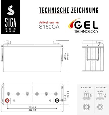 Акумулятор SIGA 12V 160Ah Гелевий Свинцево-кислотний для автофургонів і човнів