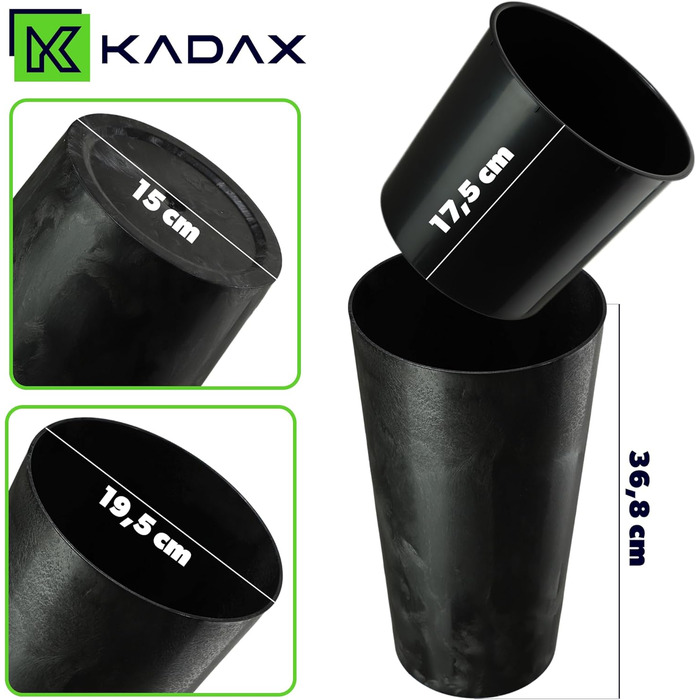 Набір горщиків KADAX (3 шт.) з дерев'яною стружкою, чорний бетон, 19,25, 30 см