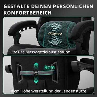 Ігровий крісло Dowinx з регульованою висотою масажного поперекового підпорки, ергономічний дизайн, м'яка мікрофібра велюр, посилене сидіння, підголівник та підніжка в комплекті, кут нахилу 155°, чорний/титан