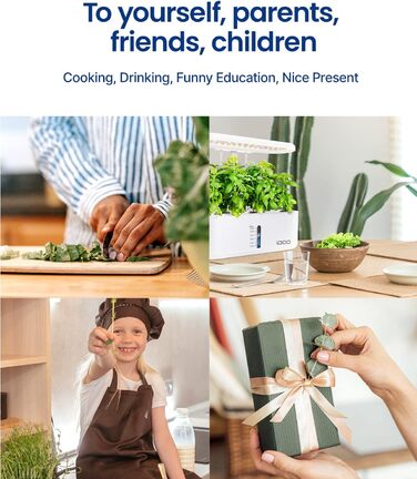 iDOO Система гідропоніки Smart Garden: 10 касет, таймер, LED лампа, вентилятор, регульована висота, для вирощування зелені