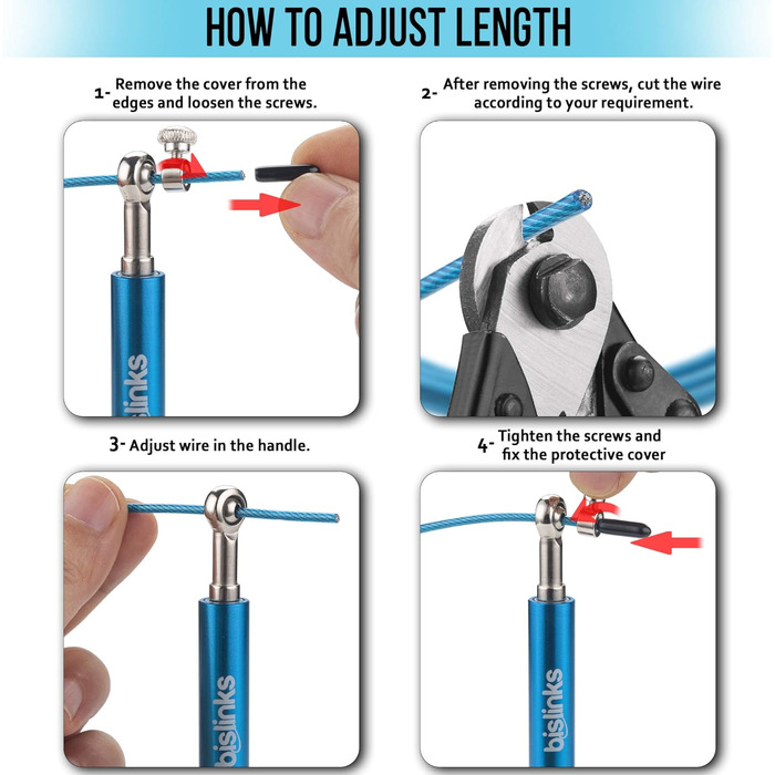 Скакалка BisLink, швидкісна скакалка з регульованою довжиною, нековзні ручки для фітнес-тренувань, спалювання жиру, схуднення, для дорослих чоловіків, жінок і дітей (синій)