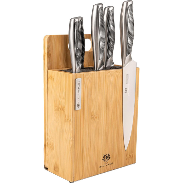 Набір ножів Karl Hausmann 5 шт. з магнітним блоком з бамбука - набір кухонних ножів з нержавіючої сталі