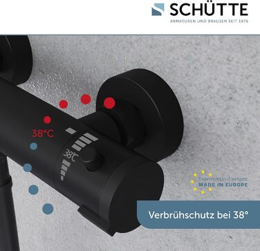 Змішувач для ванни з термостатом Schütte London з захистом від опіків 38°C, хромований (чорний)