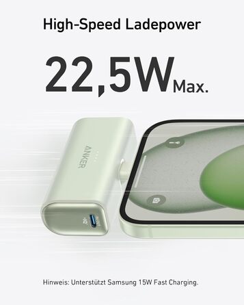 МАг, 22,5 Вт, складаний USB-C, сумісний з iPhone, Galaxy, Huawei (зелений), 5000