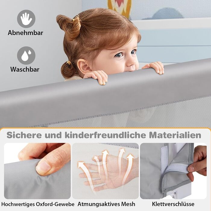 Бортик для ліжка COSTWAY складаний, захисний бар'єр для дитячого ліжка та батьківського ліжка 105x42 см (Сірий)