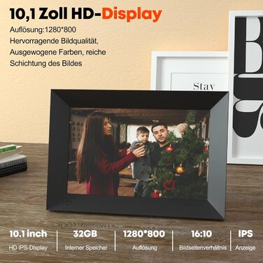 Цифровий фоторамка Hiyyaa з Wi-Fi, 10.1 дюйма, 32GB, IPS LCD сенсорний екран, Frameo App для обміну фото та відео