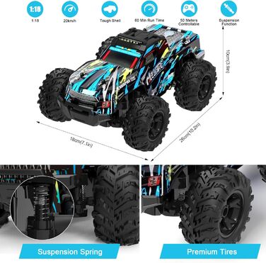 Радіокерований позашляховик Monstertruck 1:18, 22 км/год, для хлопчиків 5-12 років - іграшка та подарунок