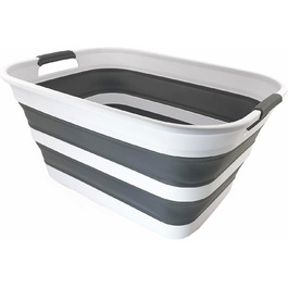 Складний пластиковий кошик для білизни - Складний висувний кошик для зберігання (1, білий/сталево-сірий) 1 білий/сталево-сірий, 27L