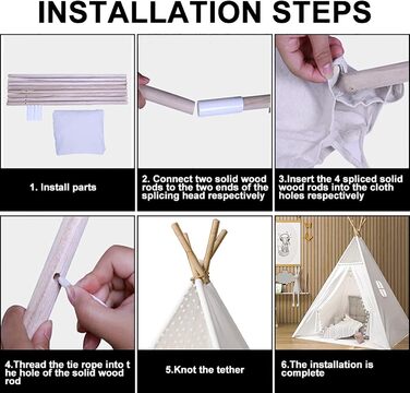 Дитячий намет-типі Kindertipi Dacron 120x120x160 см з вікном, для дому, білий. Стабільний намет-типі для дітей з 4 дерев'яними опорами