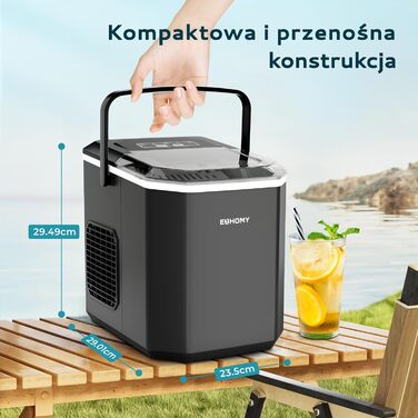 Машина для приготування льоду EUHOMY, 9 кубиків за 6 хвилин, з нержавіючої сталі, 2 розміри кубиків, 12 кг/день, для дому/кухні/офісу/кемпінгу, чорна