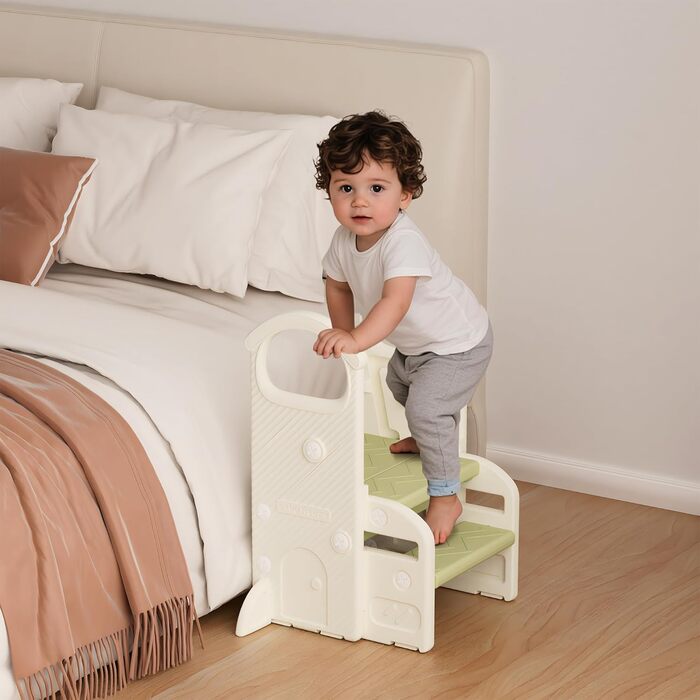 Триттхокер Hoopyosms для дітей, 2/3-рівневий, регульована висота, складаний, з поручнями, антиковзаюча поверхня, для ванної та кухні, підходить для малюків (зелений)