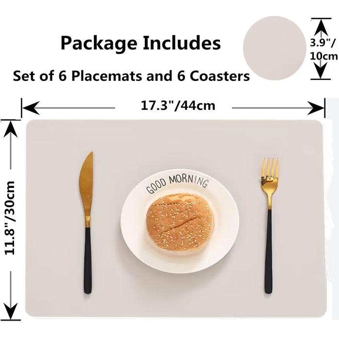 Набір тканих серветок з екошкіри для столу, водонепроникні, стійкі до бруду та тепла, можна мити, PU серветки для кухні та декору (кремовий, 6 шт.)