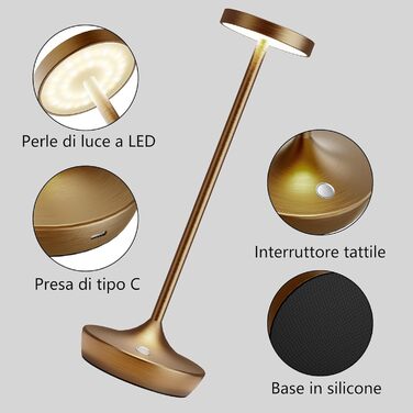 LED настільна лампа бездротова з димуванням, 3 кольори, 6000 mAh, IP54, для дому та кемпінгу (Титан)