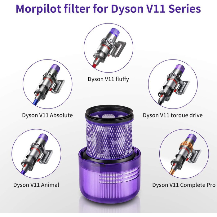 Змінний фільтр morpilot для пилососа Dyson V10/V11, 2 шт. и, можна мити, включаючи щітку та рушник