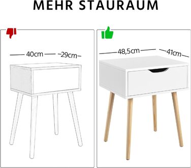 Тумбочка Yaheetech 2 шт. з ящиком і дерев'яними ніжками, скандинавська, біла