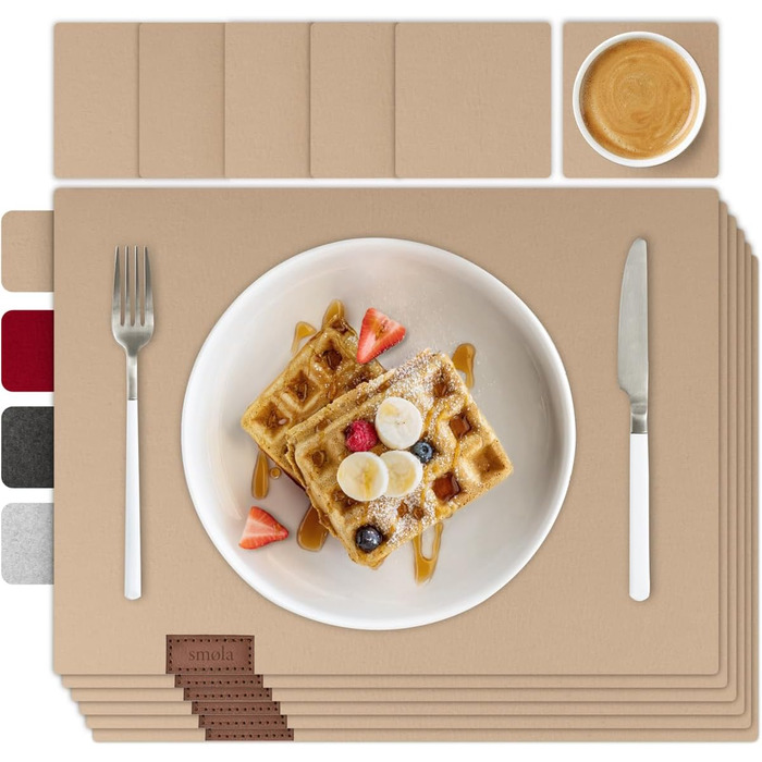 Набір Smøla з 12 елементів: фетровий сервізний комплект з підставками для посуду | Темно-сірий, миється | Декор для столу