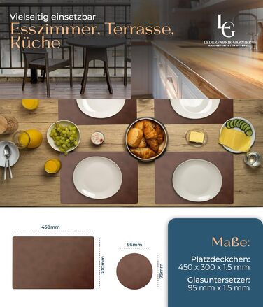 Набори серветок на стіл, 4 шт. – екологічні, стабільні та неслизькі – з високоякісної переробленої шкіри, Made in Germany (Темно-коричневі)