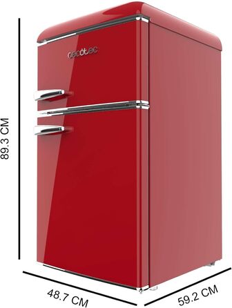 Холодильник Cecotec Bolero CoolMarket 2D Origin 86L - Retro, 89.3 x 48.7 см, 86 л, Клас E, з Ice Box, внутрішнім освітленням та хромованим ручками
