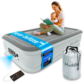 Huddle® Luxury Never Deflate - Розкішне надувне ліжко Never Deflate з запатентованою технологією Dual-Pump-SlumberGuard™ | Надувна матрац з вбудованим насосом | Зручне надувне ліжко (одиночне)